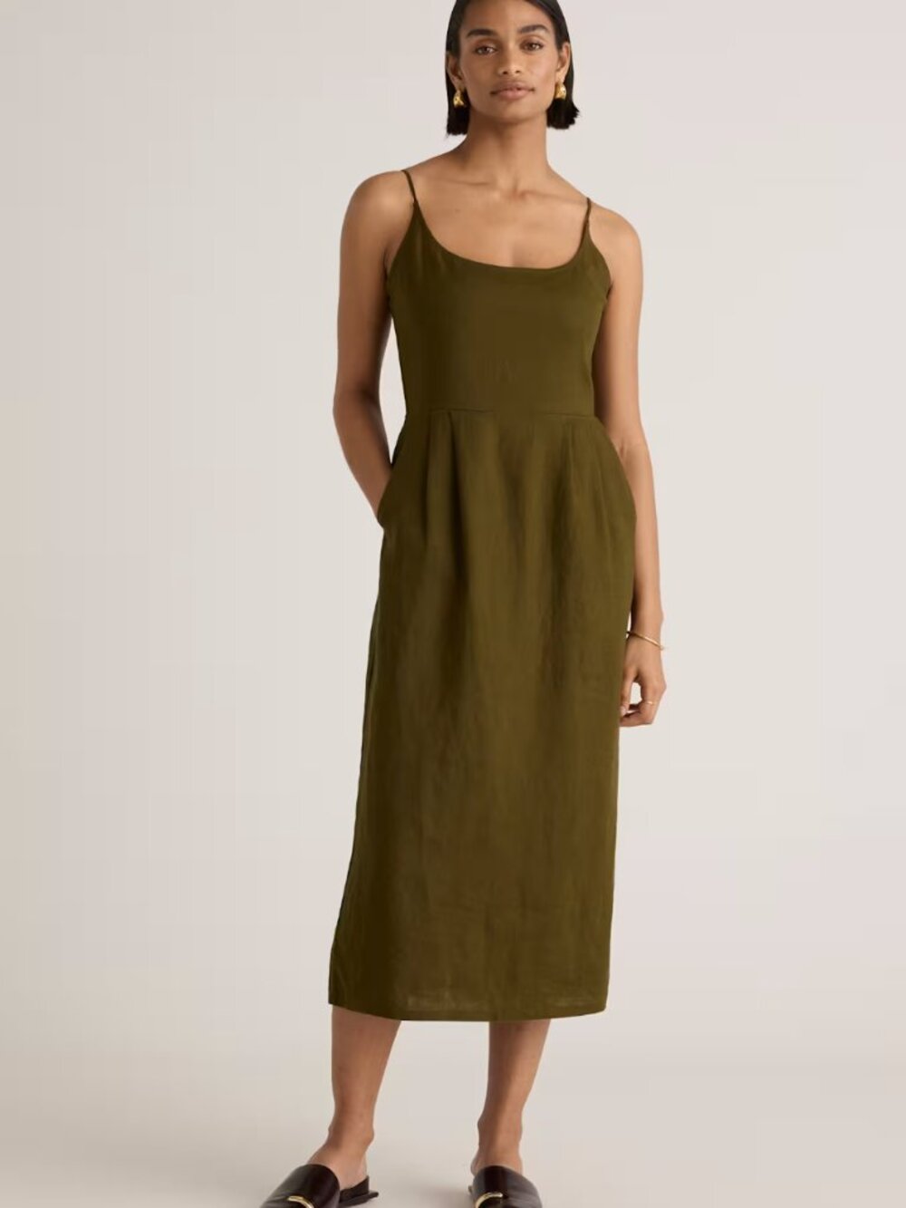 Quince 100% European Linen Scoop Neck Midi Dress
